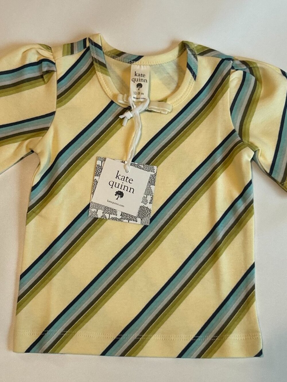 NWT Kate Quinn 12-18M 70s Ranch Stripe Puff Sleeve Bow Top